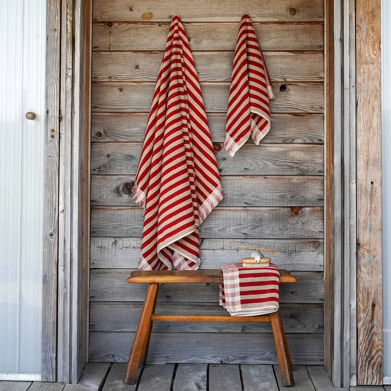 Sandstone Red Pembroke Stripe Cotton Towels