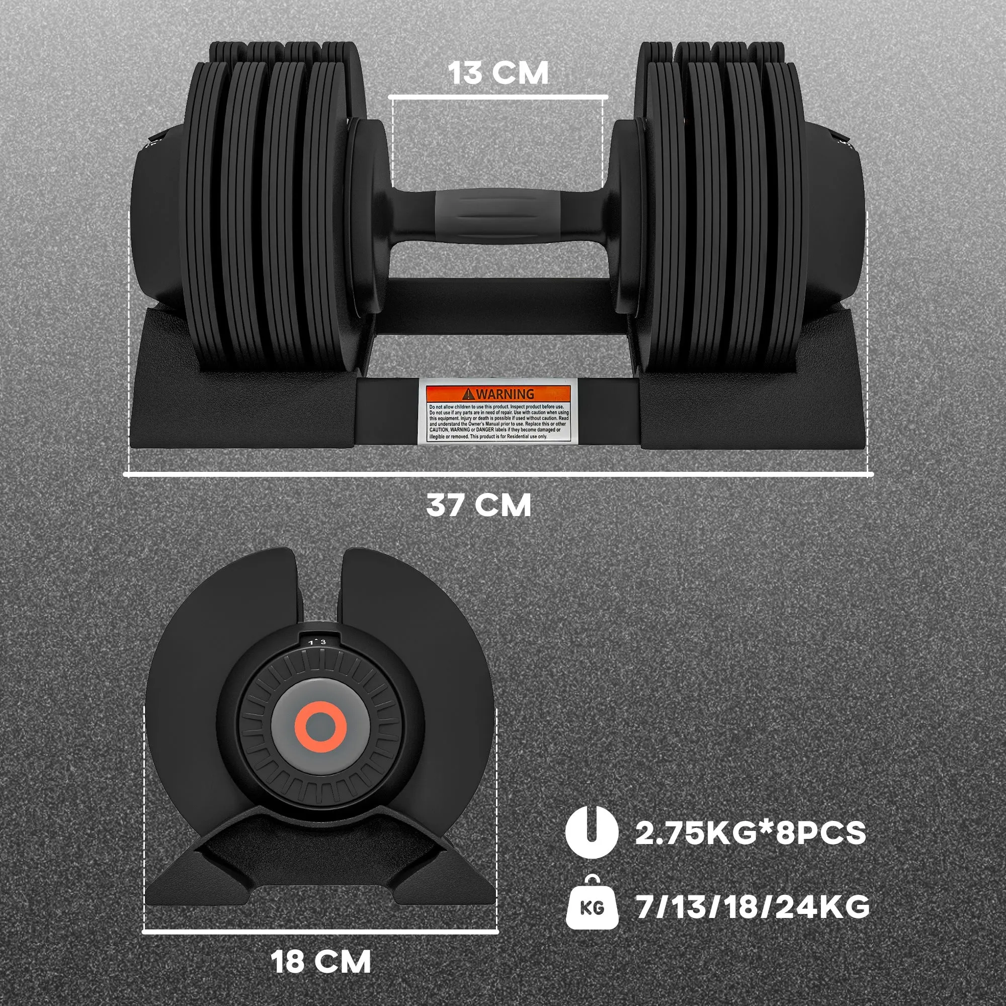 SPORTNOW 4-in-1 Adjustable Dumbbells Weights Set, 7KG 13KG 18KG 24KG