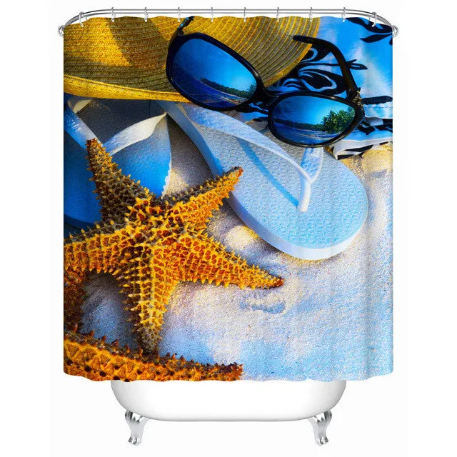 Starfish on The Beach Shower Curtains Bathroom Curtain Waterproof Fabric-shower-curtain High Quality Bathroom Products Y-185