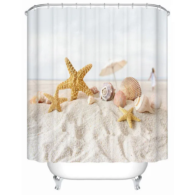 Starfish on The Beach Shower Curtains Bathroom Curtain Waterproof Fabric-shower-curtain High Quality Bathroom Products Y-185