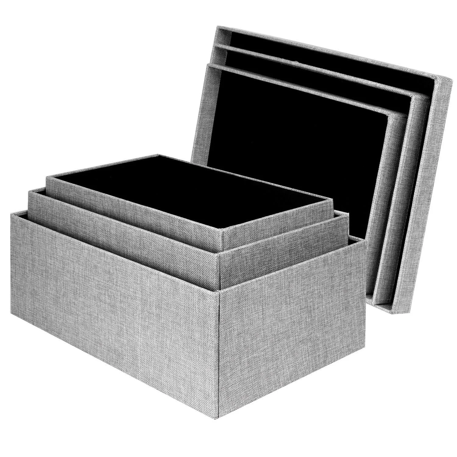 Storage Boxes set of 3, Gray Birch