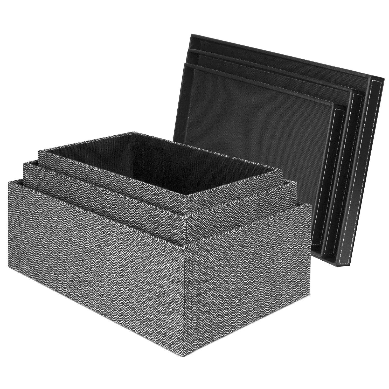 Storage Boxes set of 3, Herringbone Black