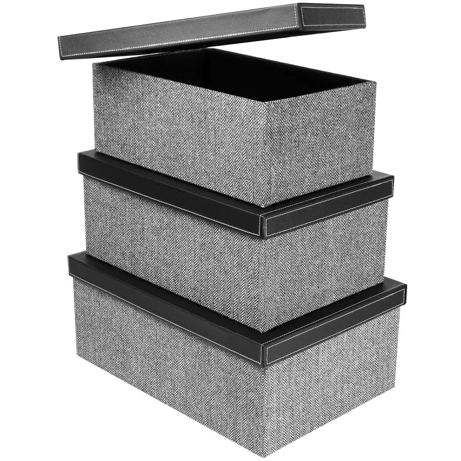 Storage Boxes set of 3, Herringbone Black