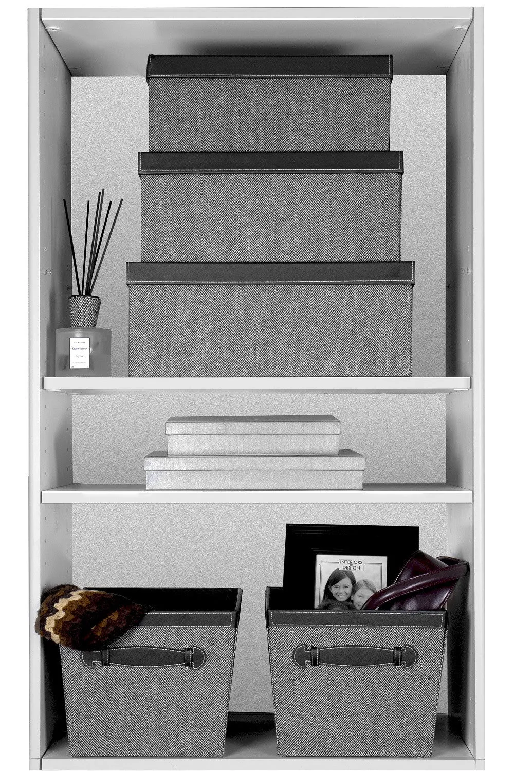 Storage Boxes set of 3, Herringbone Black