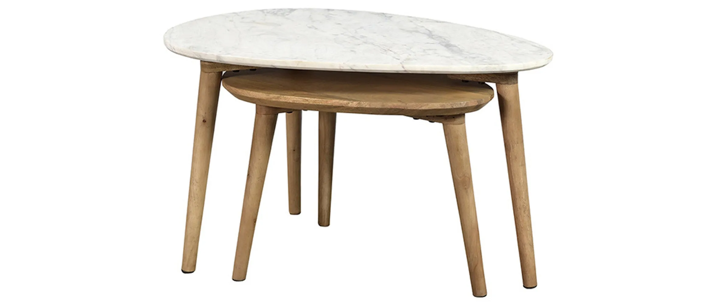 The Attic Marble and Wood Set of 2 Coffee Tables Natural