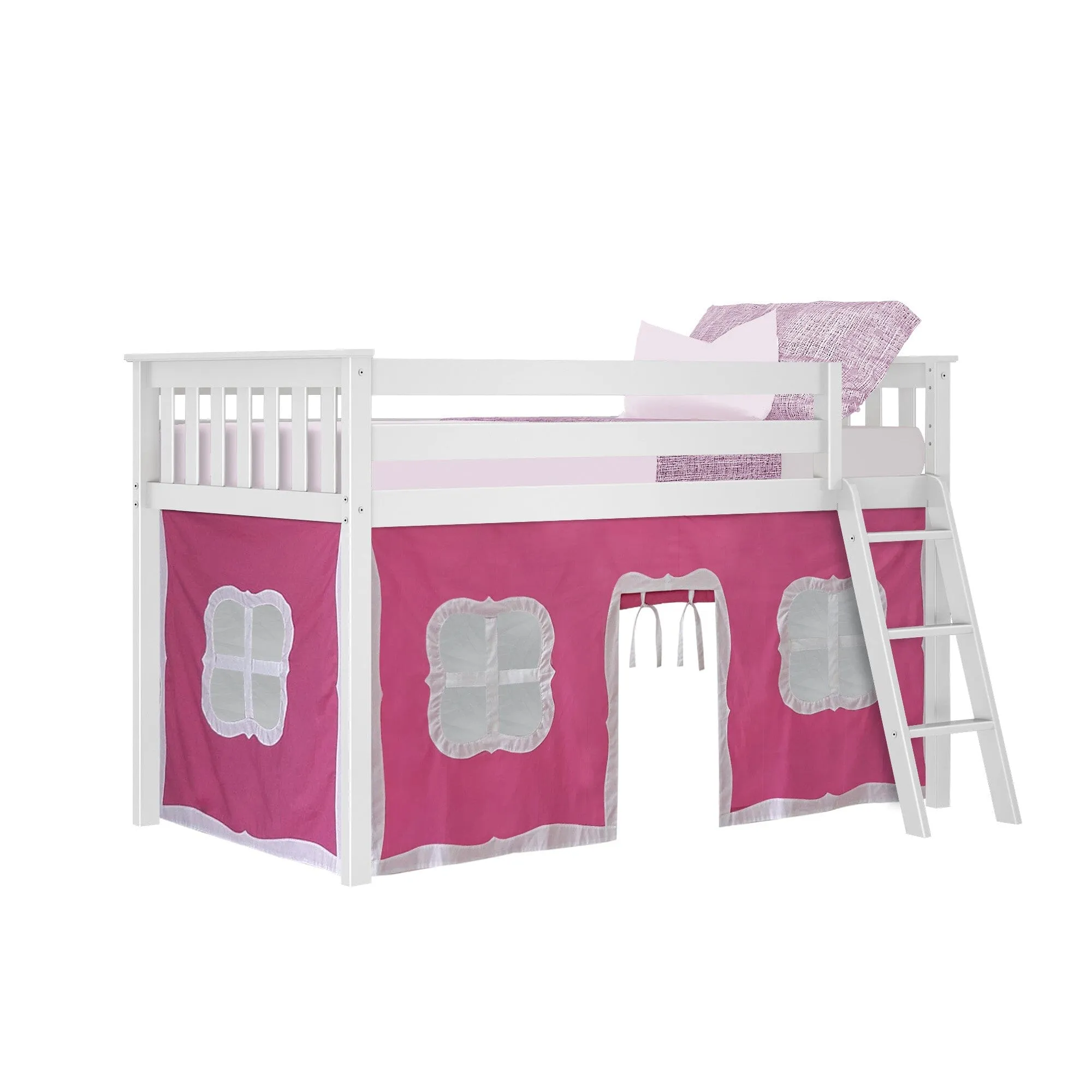 Twin Low Loft Bed With Curtain