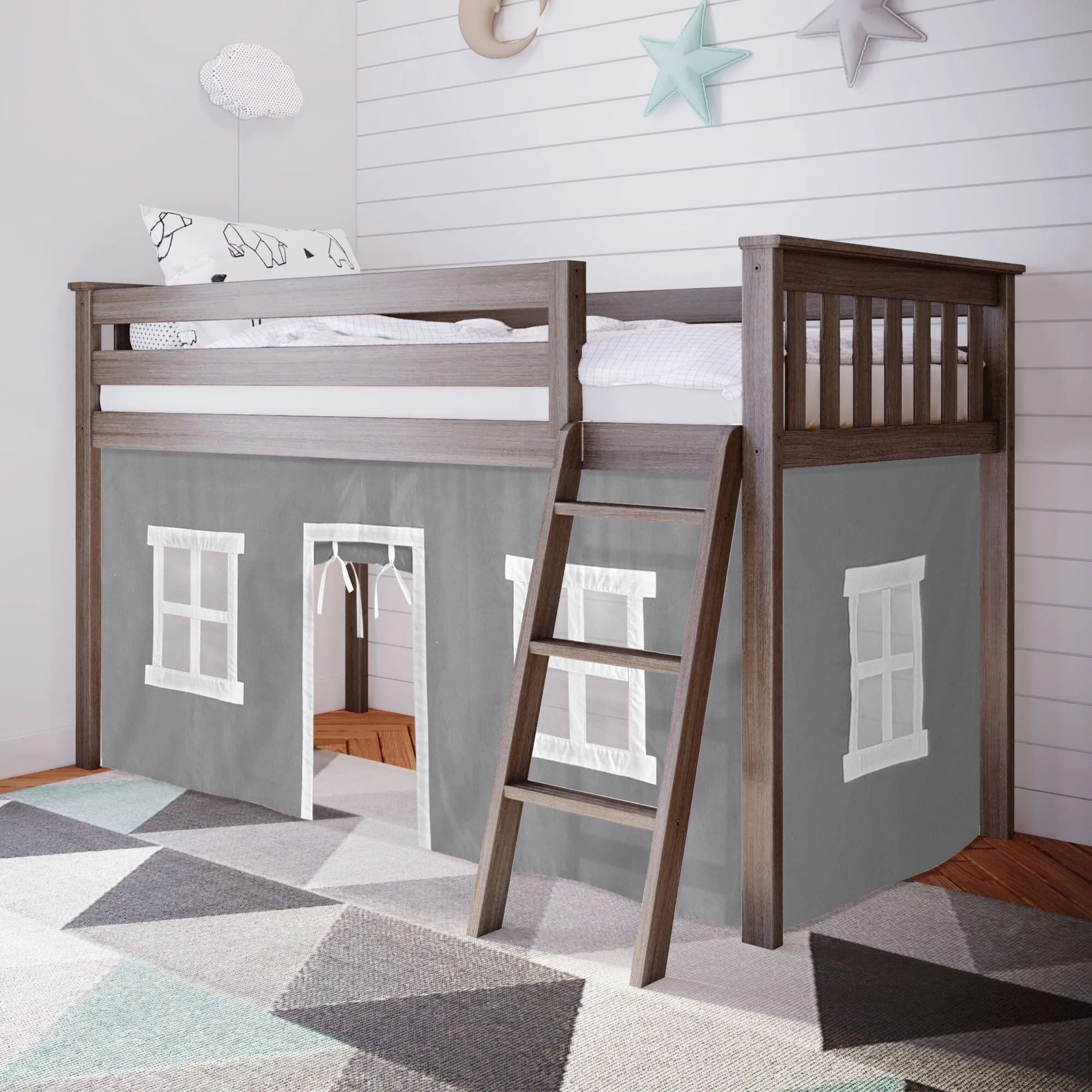 Twin Low Loft Bed With Curtain