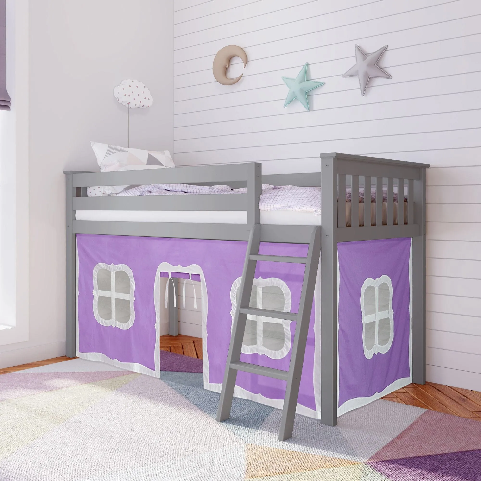 Twin Low Loft Bed With Curtain