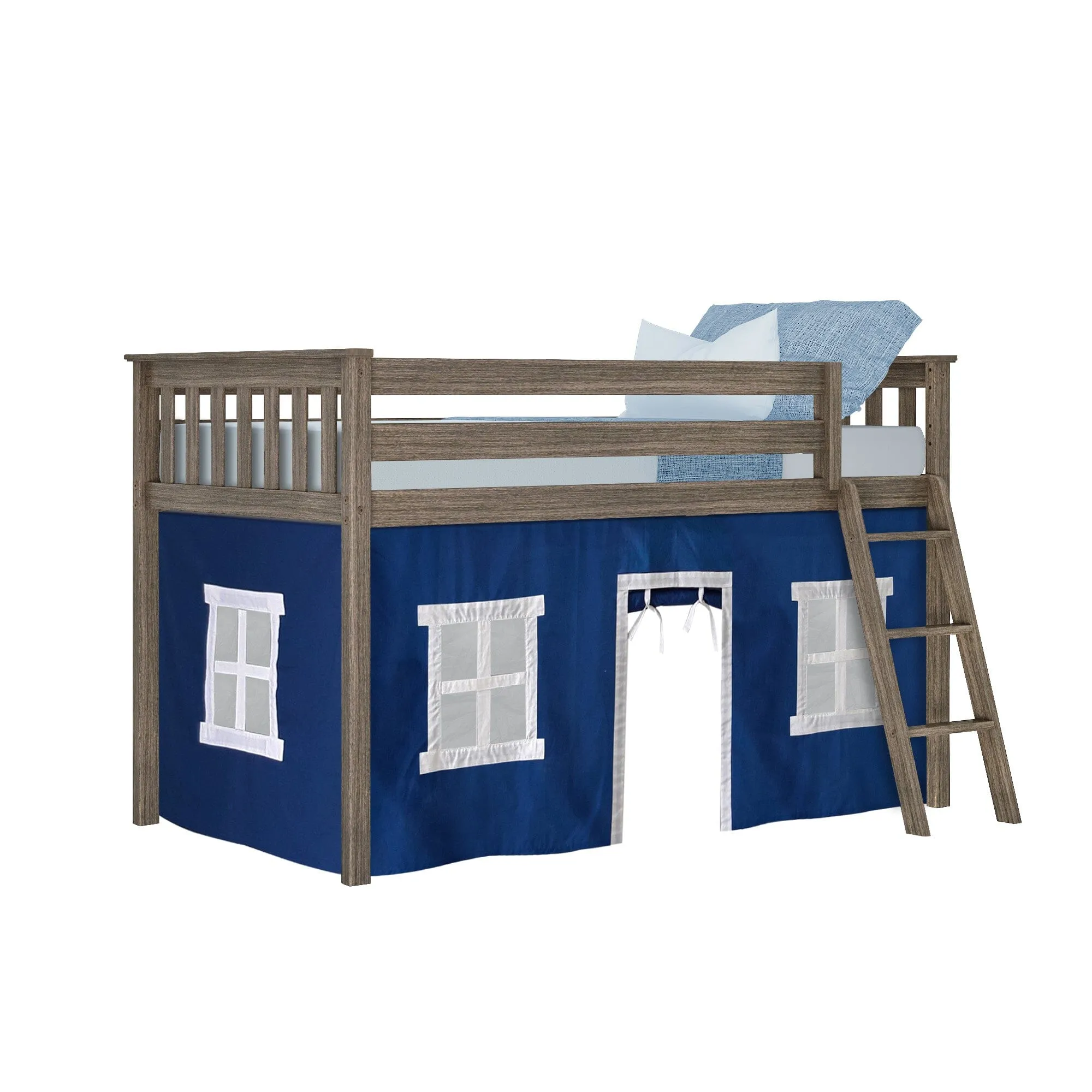 Twin Low Loft Bed With Curtain