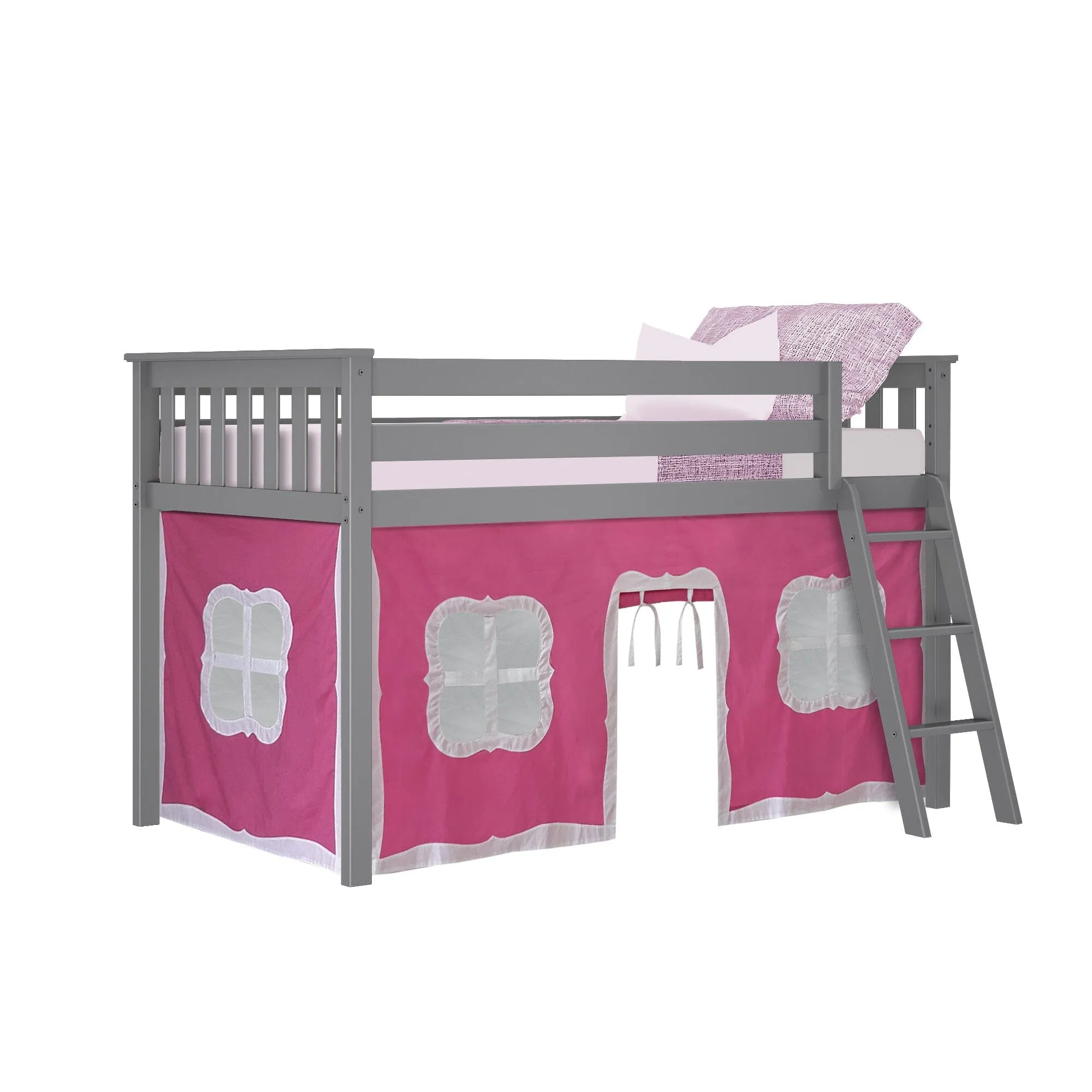 Twin Low Loft Bed With Curtain