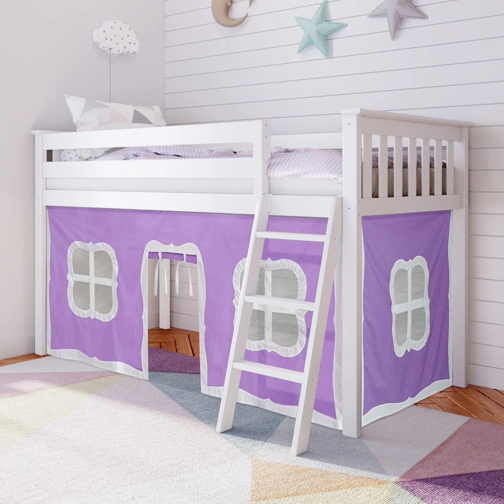 Twin Low Loft Bed With Curtain