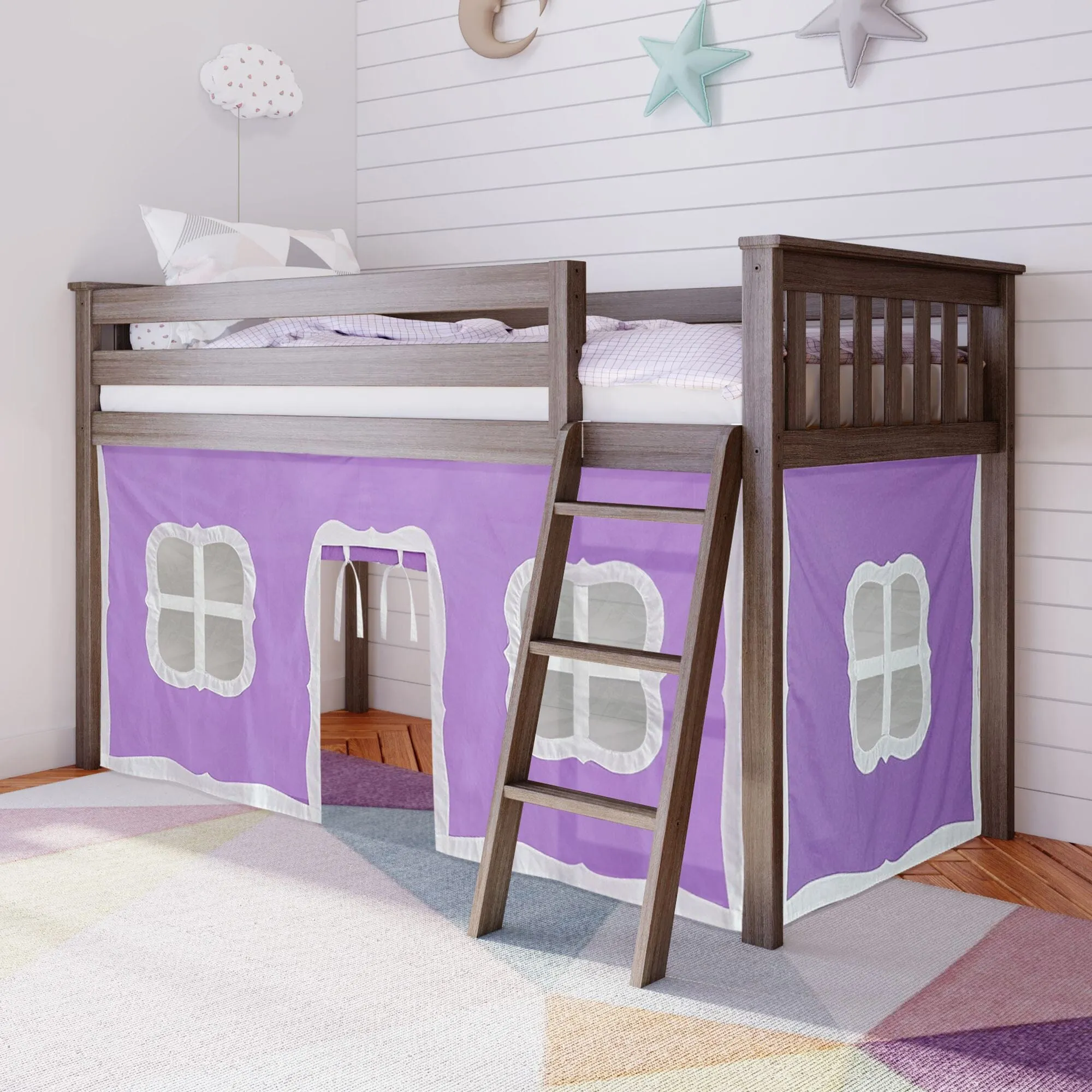 Twin Low Loft Bed With Curtain