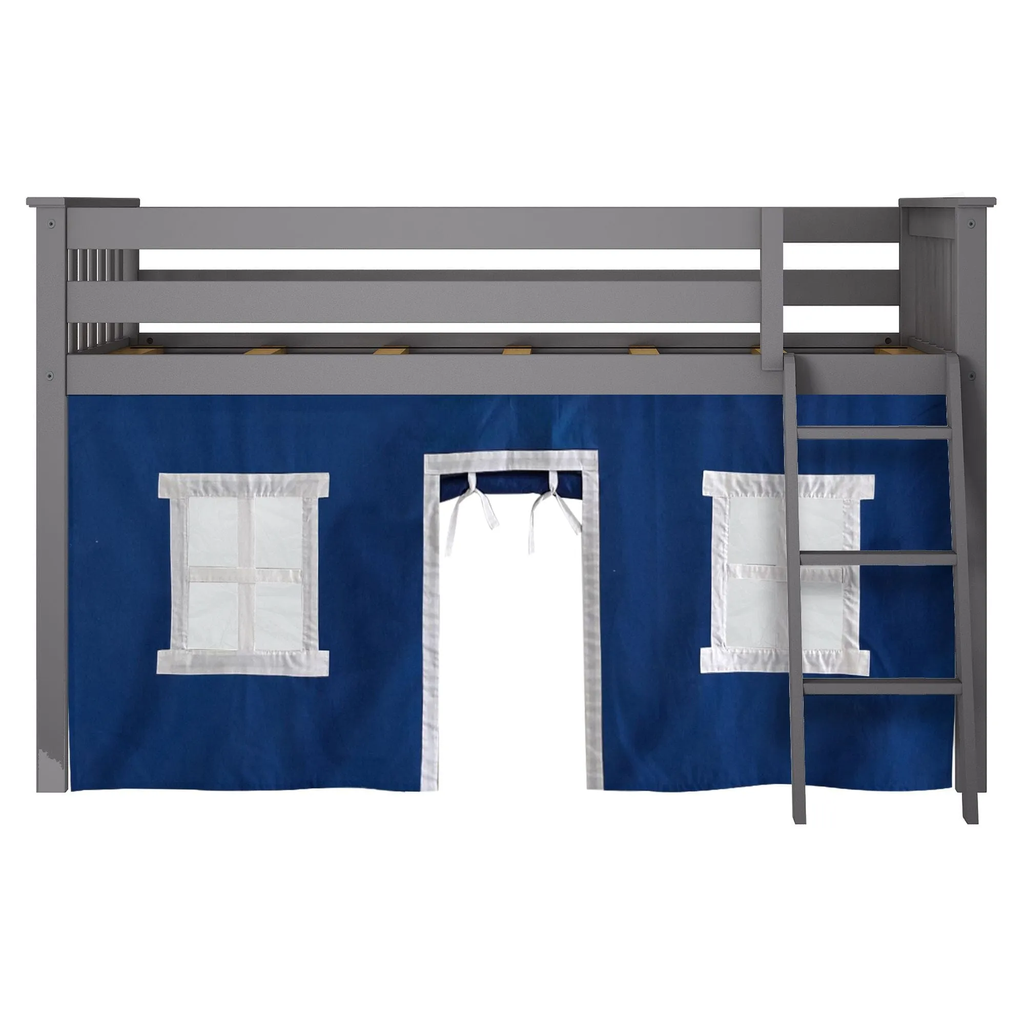 Twin Low Loft Bed With Curtain