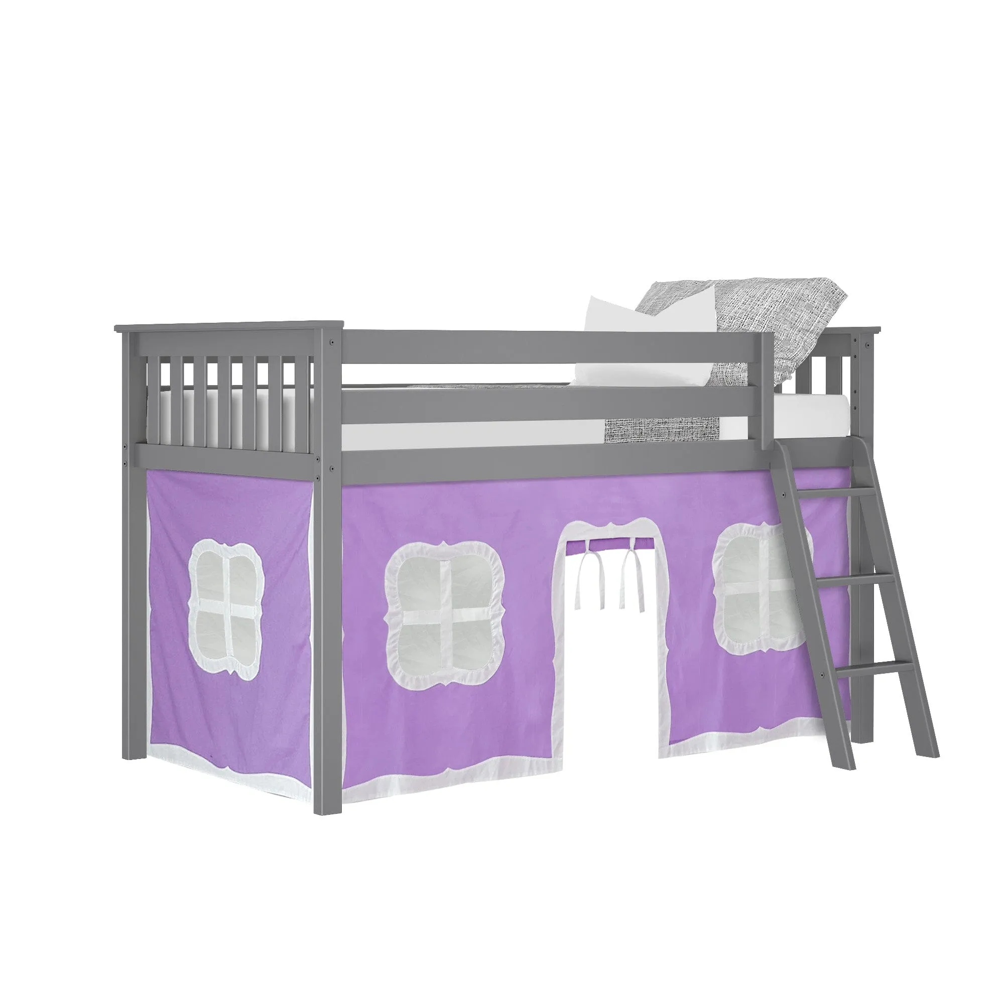 Twin Low Loft Bed With Curtain