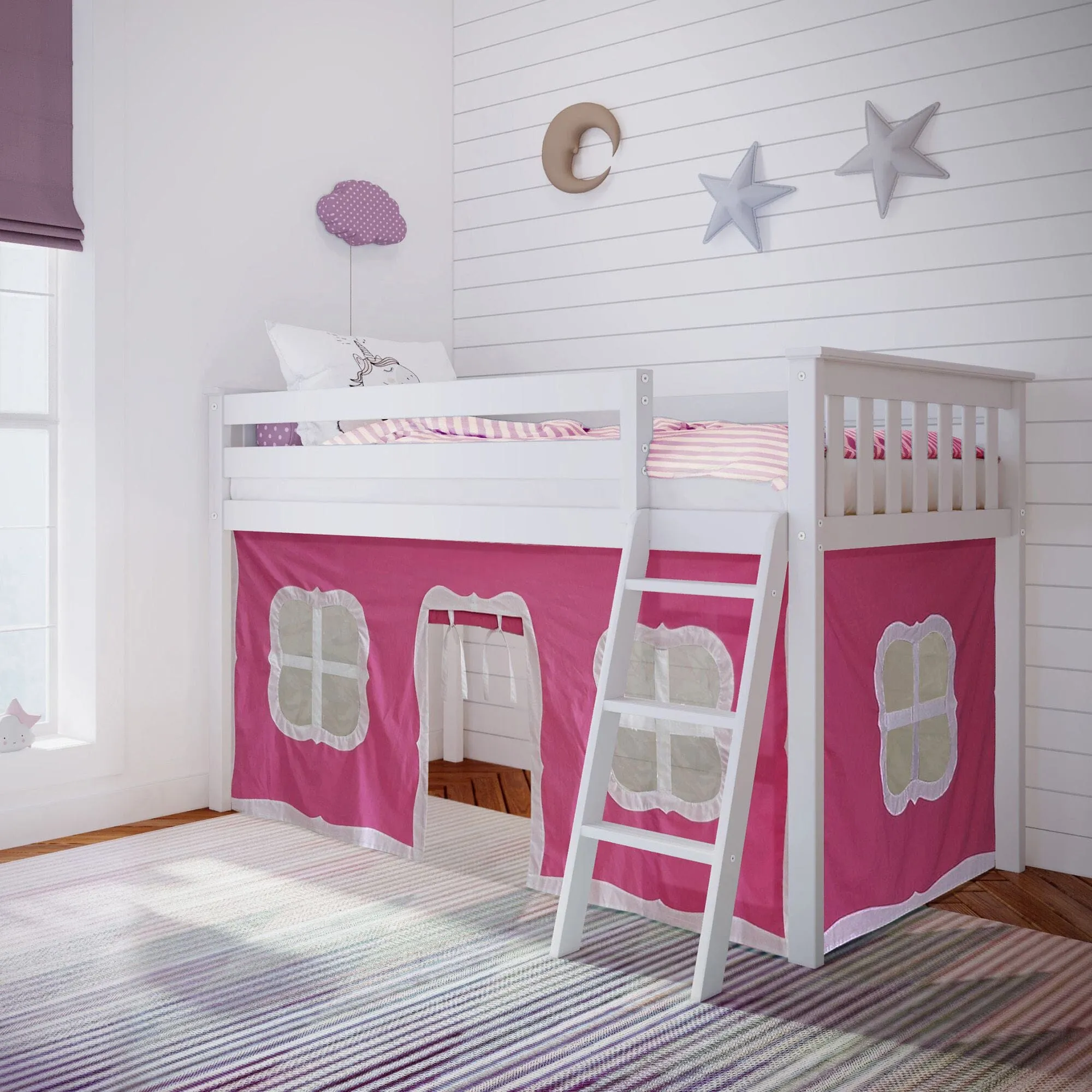 Twin Low Loft Bed With Curtain