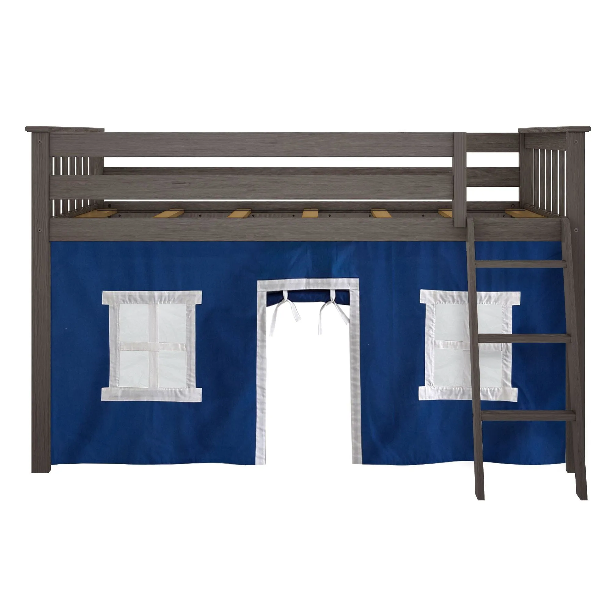 Twin Low Loft Bed With Curtain