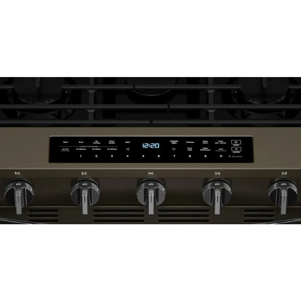 Whirlpool WSGS7530RV 30-inch Smart Slide In Gas Range with Air Cooking Technology, No Preheat Air Fry, Steam/Self Clean and High Speed Preheat