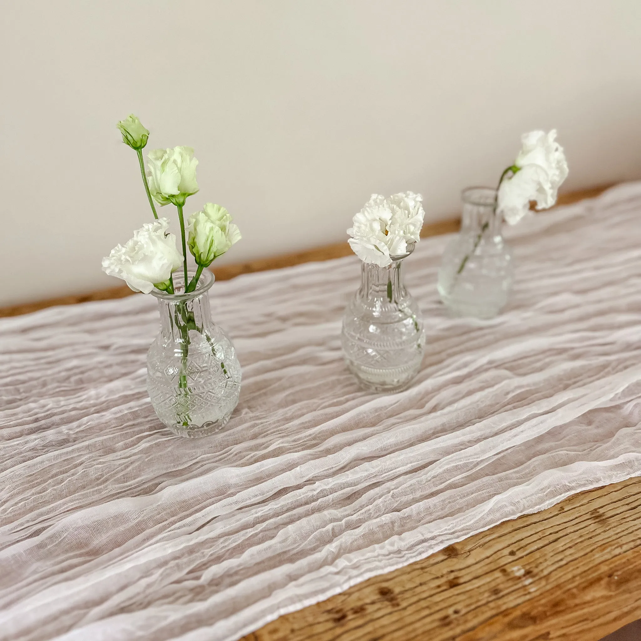 White Crinkled Cheesecloth Wedding Table Runner 3m