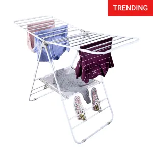 White Heavy-Duty Folding Gullwing Laundry Drying Rack