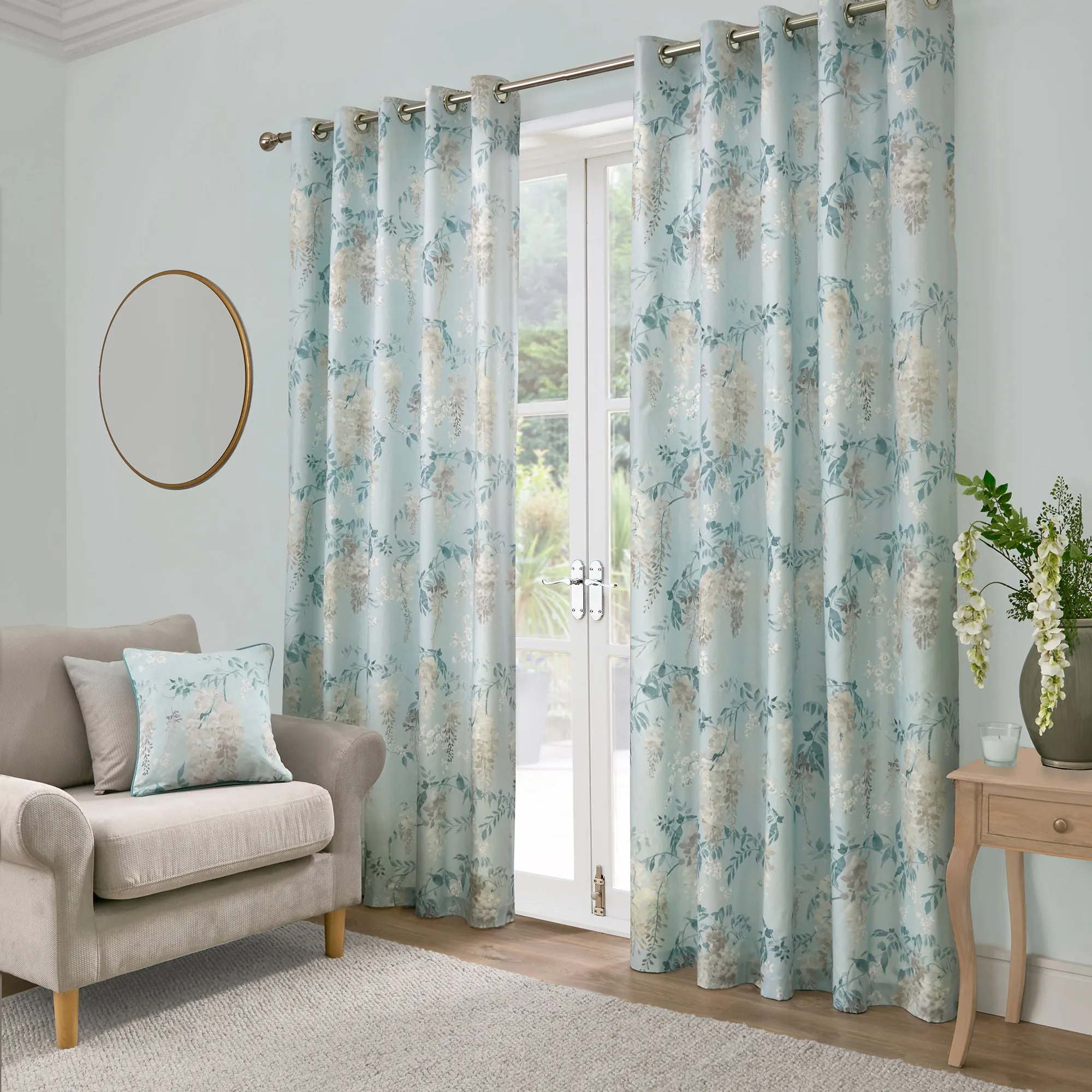 Wisteria Pair of Eyelet Curtains by Dreams & Drapes Curtains in Duck Egg