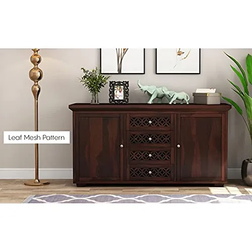 WOODSTAGE Sheesham Wood Sideboard Cabinet Multipurpose Storage Cabinets with 4 Drawers & 2 Cabinets for Living Room Home Office Wooden Furniture Kitchen Cabinet (Walnut Finish)